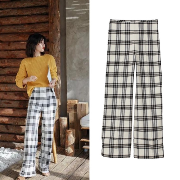 H M Pants Jumpsuits New Hm Wide Leg Black White Check Trouser